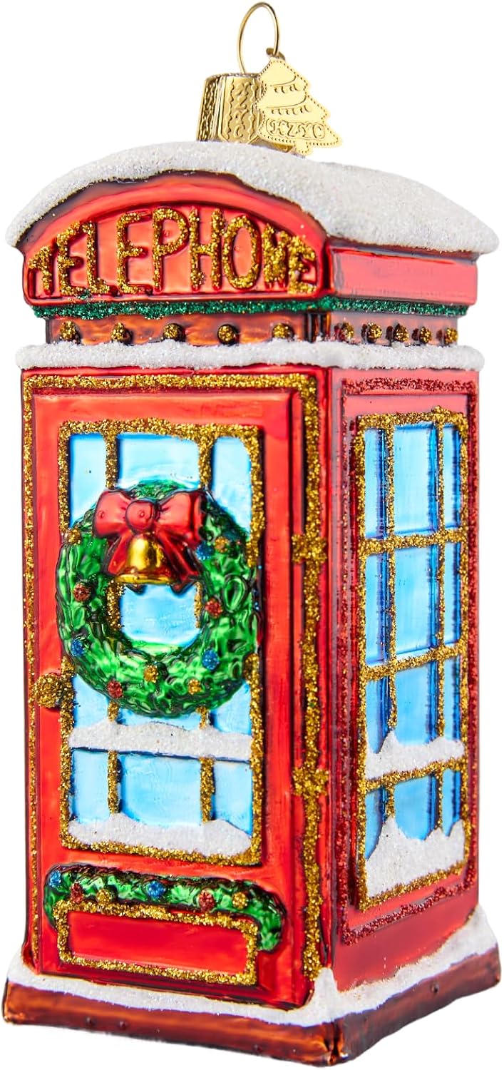 Telephone Booth Christmas Tree Ornaments,Hand-Blown Glass Ornaments,London Phone Booth Watcher Collection Figurines Hanging Ornament,Christmas Decorations for Holiday Party Home Gift