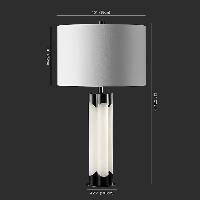 SAFAVIEH Couture Lighting Collection Chavez Alabaster/Black 28-inch Bedroom Living Room Home Office Desk Nightstand Table Lamp (LED Bulb Included)