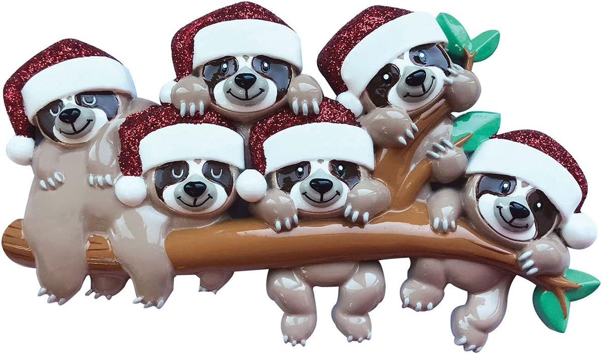 3D Sloth Family of 6 Ornament 2025 Personalized Family Christmas Ornaments 2025 | Holiday Hangout Personalized Tree Ornaments for Grandchildren Siblings & Grandkids of Six Ornament Hanging Sloths
