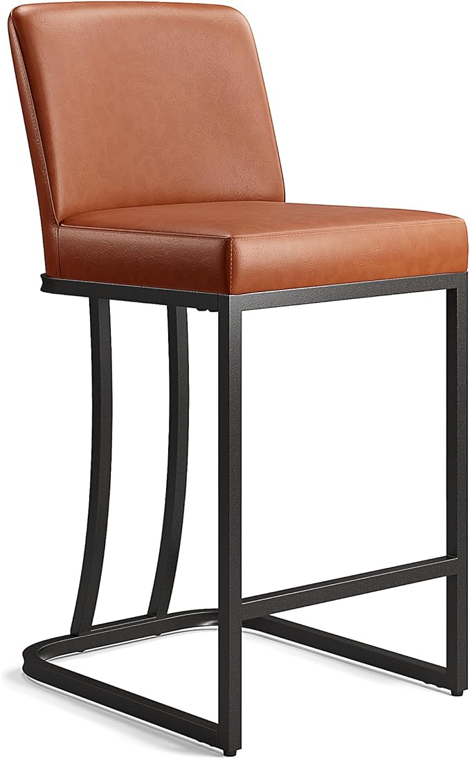 MAISON ARTS Counter Height Bar Stools with Back Set of 4 for Kitchen Counter, 24 Inch Modern Upholstered Faux Leather Barstools Farmhouse Bar Chairs Luxury Island Stools Support 330LBS, Brown