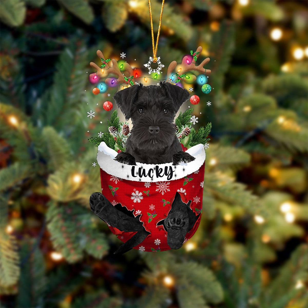 Black Miniature Schnauzer Dog Christmas Ornament, Black Miniature Schnauzer in Snow Pocket Christmas Tree Ornament, Dog Lovers Gift Idea Xmas,Christmas Decorations for Tree,Ornament Gift for Dog Lover