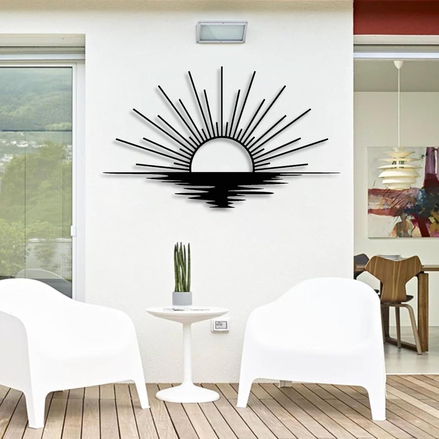 Sunrise Metal Wall Art, Metal Sun Wall Decor, Metal Sun Outdoor Decor, Large Metal Sun Wall Art, Sun Wall Art, Boho Sun Wall Art, Sunshine Metal Sign, Living Room Bedroom Wall Hangings (White, 53"x 31"| 135x80cm)
