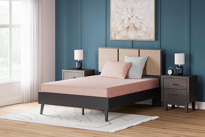 Signature Design by Ashley Full Size iKidz 7 Inch Firm Gel Memory Foam Mattress with Stretch Knit Cover & Pillow Included, Pink Coral, Fiberglass Free, Mattress in A Box