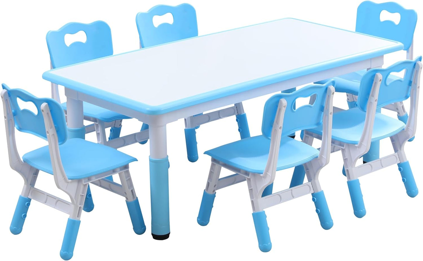 Kids Table and 6 Chairs Set with Graffiti Desktop, Toddler Furniture Set, Non-Slip, Table Children Study Desk, Dining Table, Height Adjustable Desk, Painting Desktop for Kids (47.2x23.6Inch)