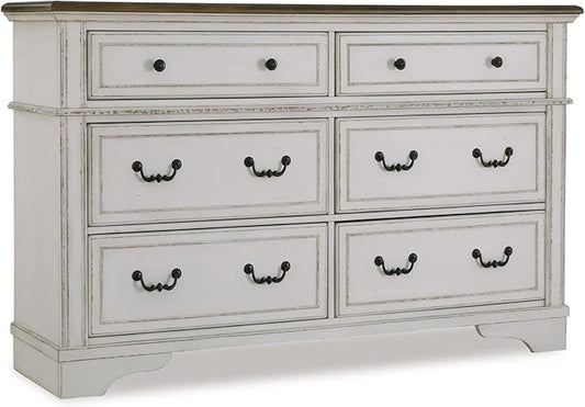 Signature Design by Ashley Blendon Traditional 6-Drawer Dresser with Safety Stop, White & Dark Brown
