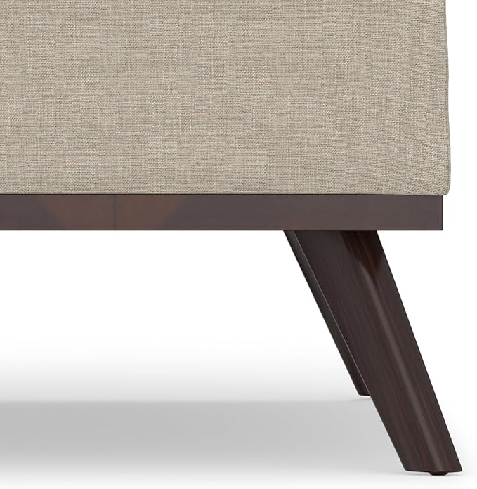 SIMPLIHOME Owen 36 inch Wide Mid Century Modern Square Coffee Table Storage Ottoman in Natural Polyester Fabric, Assembled, for the Living Room, Entryway and Family Room
