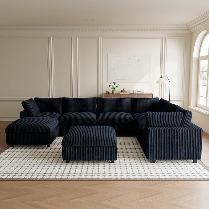 Cloud Modular Sectional Sofa Couch, 8 Seater Oversized Couch, 157.4" U-Shaped Convertible Couches with 2 Ottomans, Deep Sofa Couches for Living Room, Washable & Replaceable Covers, Black