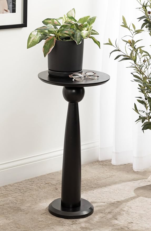 Kate and Laurel Jakob Modern Wooden Round Side Table, 12 x 24, Black, Circle Pedestal Table for Use as Bedroom Nightstand, Indoor Plant Stand, or Decorative Living Room Table