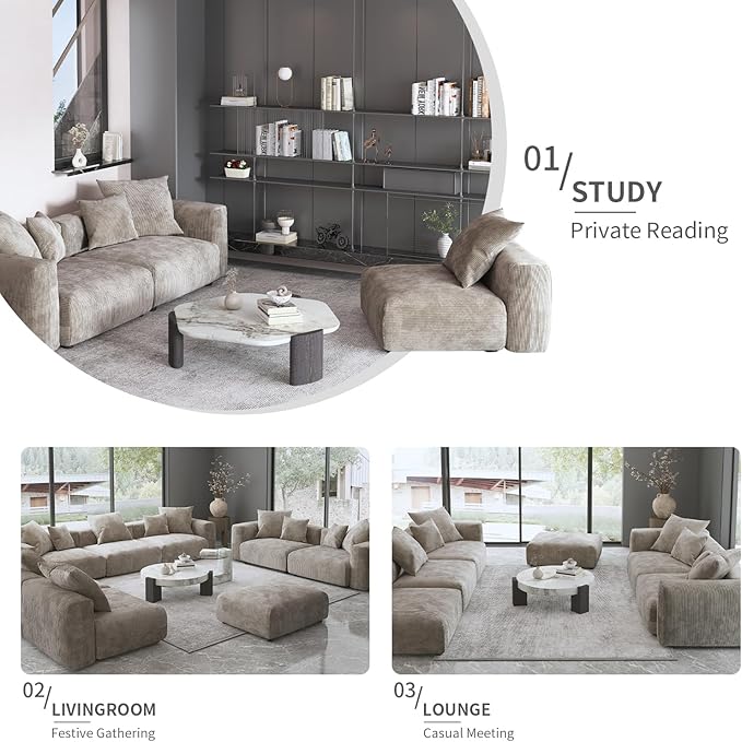 Oversized Modular Sectional Sofa with Ottomans,8 Seater Corduroy V Shaped Reversible Corner Couch,181.73" Convertible Sofa & Couch Free Combination for Living Rooom,Brown