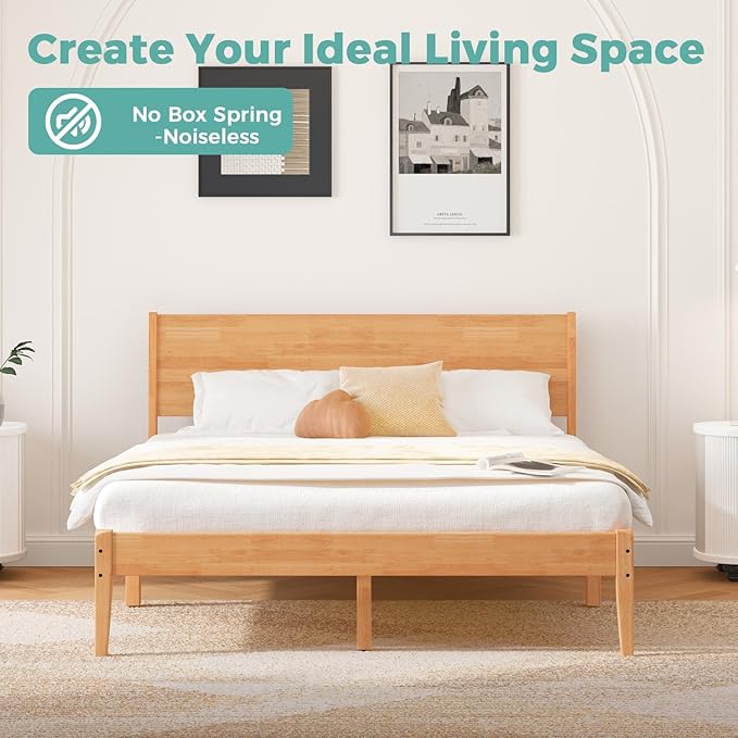Full Bed Frame with Headboard, Malaysian Oak Bed with Classic Wood Finish, Wooden Platform Bed Frame with Storage, No Box Spring Needed, Easy Assembly, Full Size, Rustic Pine