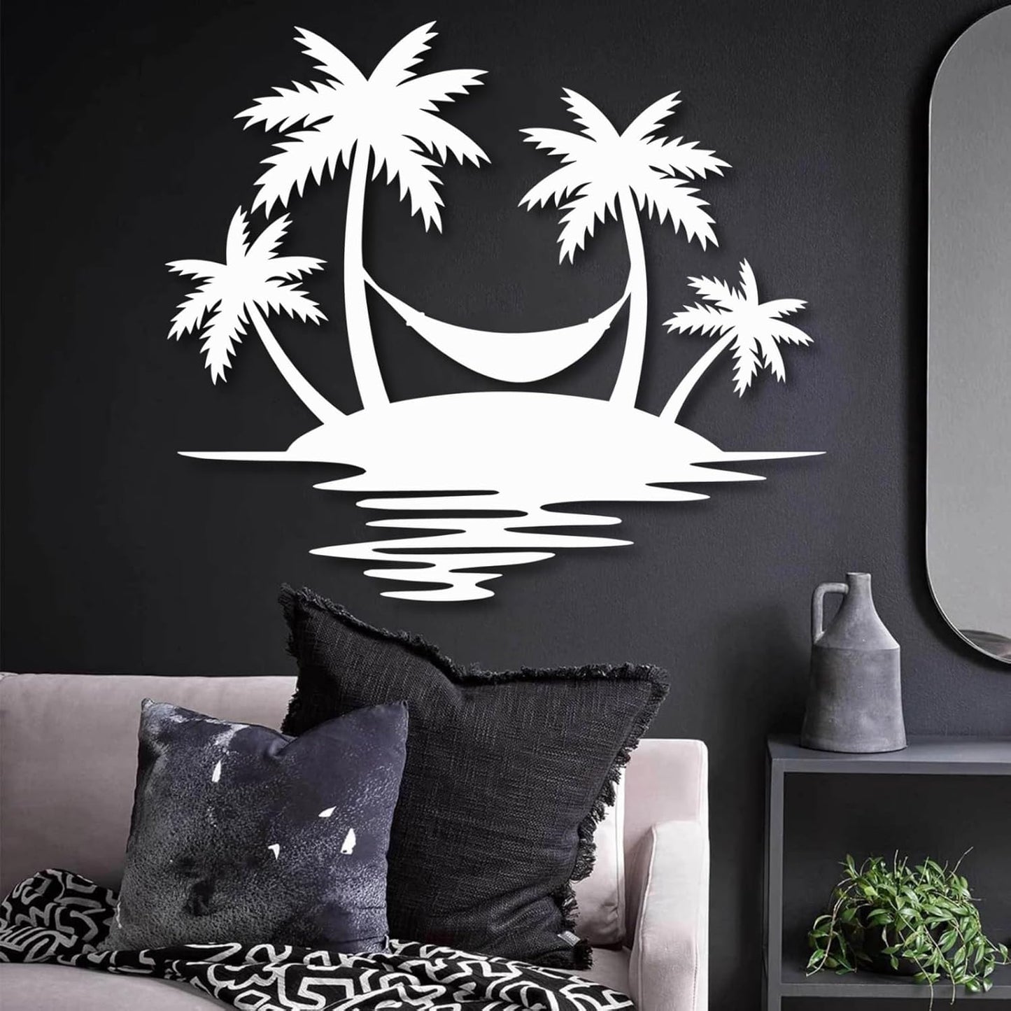Palm Tree Metal Wall Decor,Palm Tree Outdoor Wall Art,Tropical Palm Tree Wall Decorations for Living Room,Outdoor Wall Decorations for House(31"×28",White)