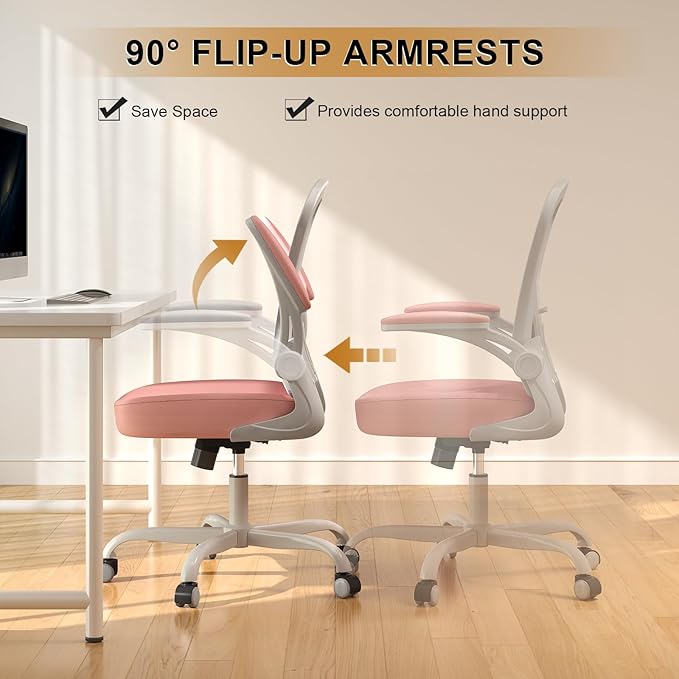 Synorla Office Chair, Ergonomic Desk Chairs 330LBS Capacity High Back Mesh Computer Chair with Flip-up Armrests, Comfy Work Chair with Adjustable Lumbar Support,Gray Pink, One Size