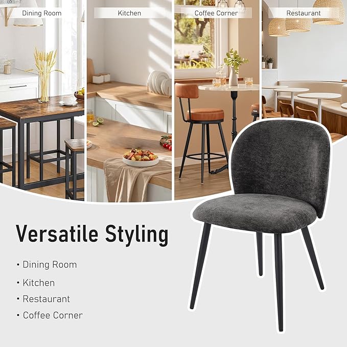 Upholstered Dining Chairs Set of 4, Modern Kitchen Side Chair with Padded Seat Comfortable Chenille Fabric Study Black Matel Legs,Desk Chair with Back for Dining Rooms, Black