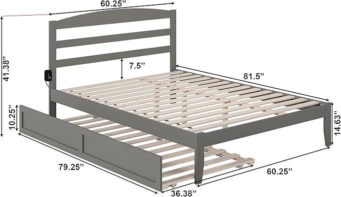 AFI, Warren Queen Platform Bed with Twin XL Trundle, Grey
