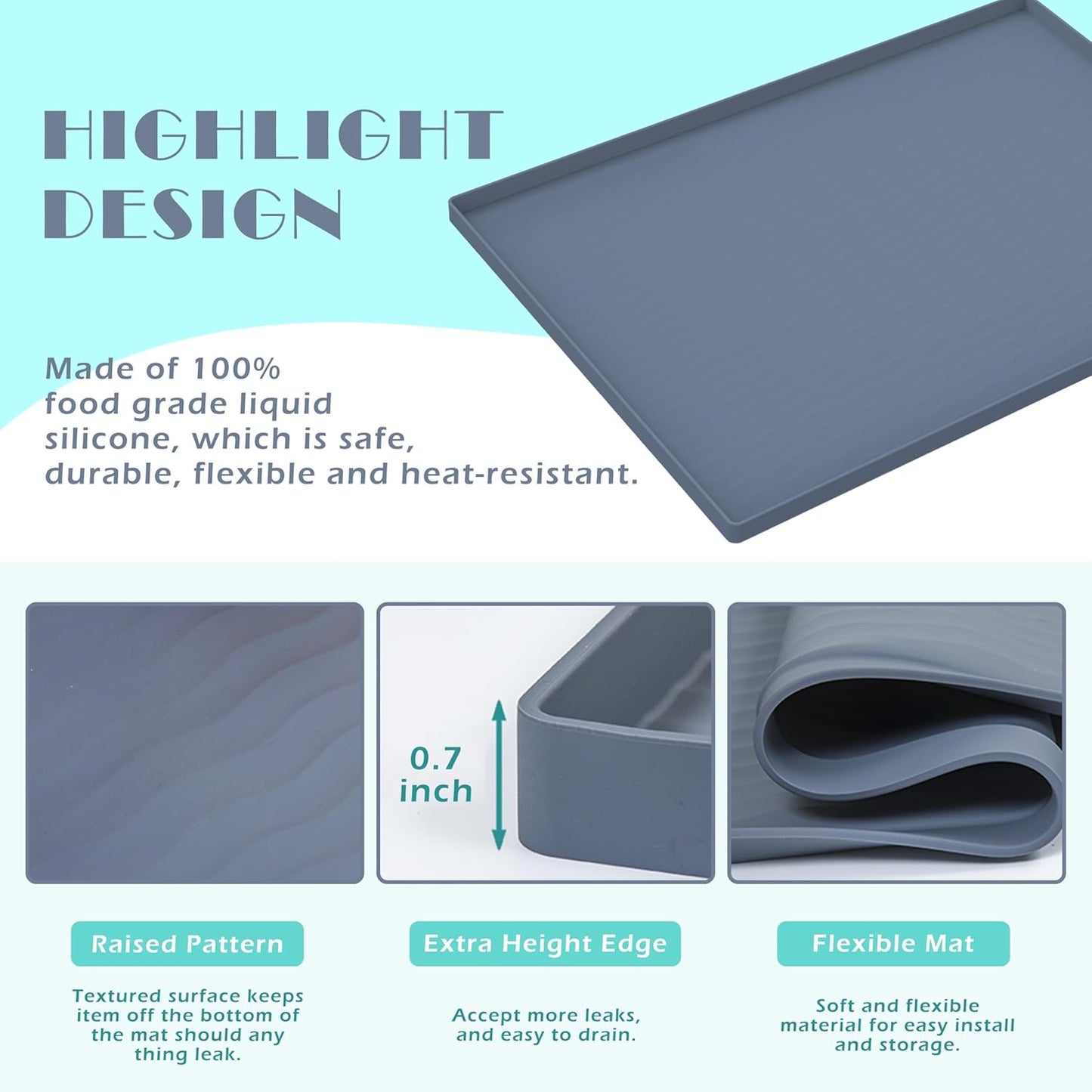 URMONA Waterproof Silicone Under Sink Mat 34'' x 22'' Shelf Liner for Kitchen and Bathroom, Cabinet and Counter Protector, Storage and Organizers, Litter Mat, Pet Cat Puppy Essentials(Gray)