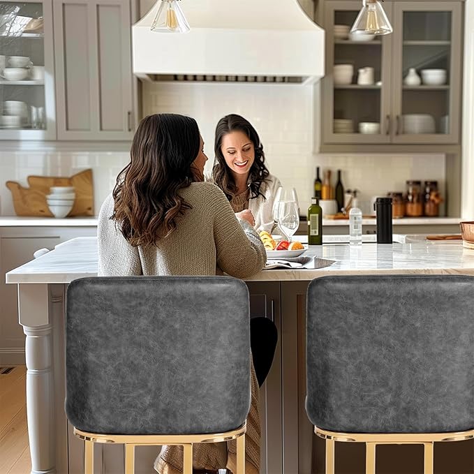 Sophia & William Counter Height Bar Stools, 24" Bar Stools with Back for Kitchen Counter, Modern PU Leather Kitchen Counter Stools,Grey Gold