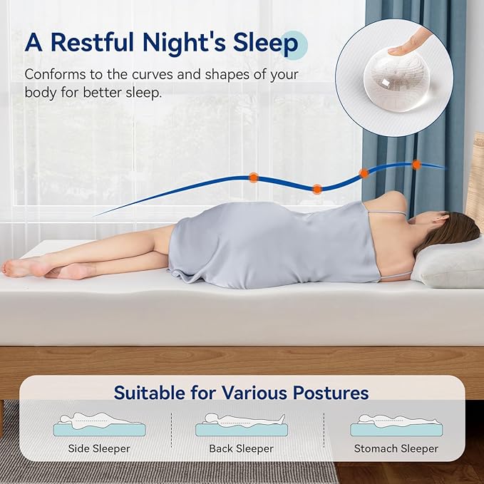 Amazon Basics Memory Foam Mattress, Soft Plush Feel, 8 Inch, Twin, White/Grey