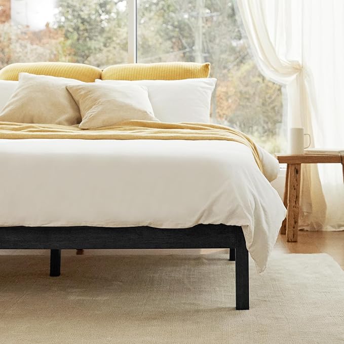 LIFEMENT Classic Wood Platform Bed Frame, Essential, Noise Free, Under Bed Storage, No Box Spring Needed, Easy Assembly (Black, Queen (U.S. Standard))