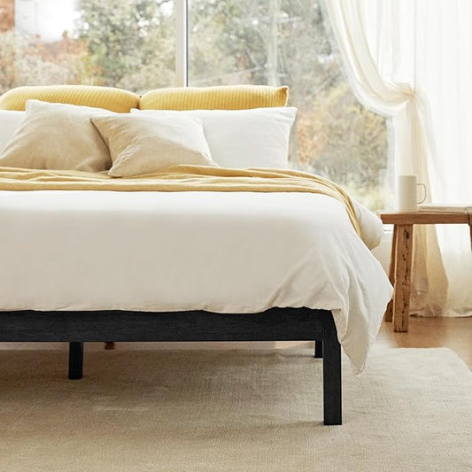 LIFEMENT Classic Wood Platform Bed Frame, Essential, Noise Free, Under Bed Storage, No Box Spring Needed, Easy Assembly (Black, Twin)