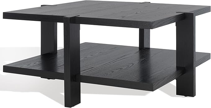 SAFAVIEH Couture Collection Quigley Black 2-Tier Square Coffee Table, Ideal for Living Room, Office, Bedroom