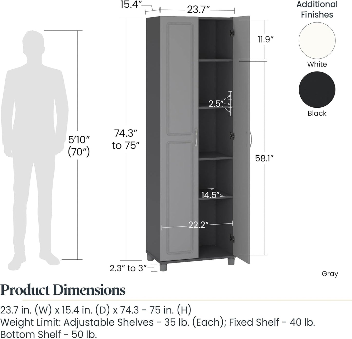 SystemBuild Evolution Kendall 24" Engineered Wood Utility Storage Cabinet Black