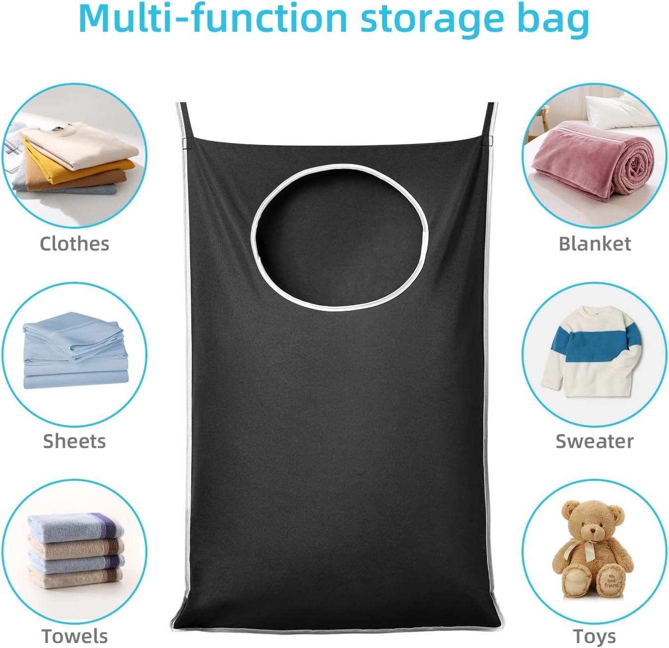KEEPJOY 2 Pack Door Hanging Laundry Hamper, XL Hanging Bag with Large Opening and 2 Hooks for Whole Family - 36.5X22.5 inch - Black (2pack)