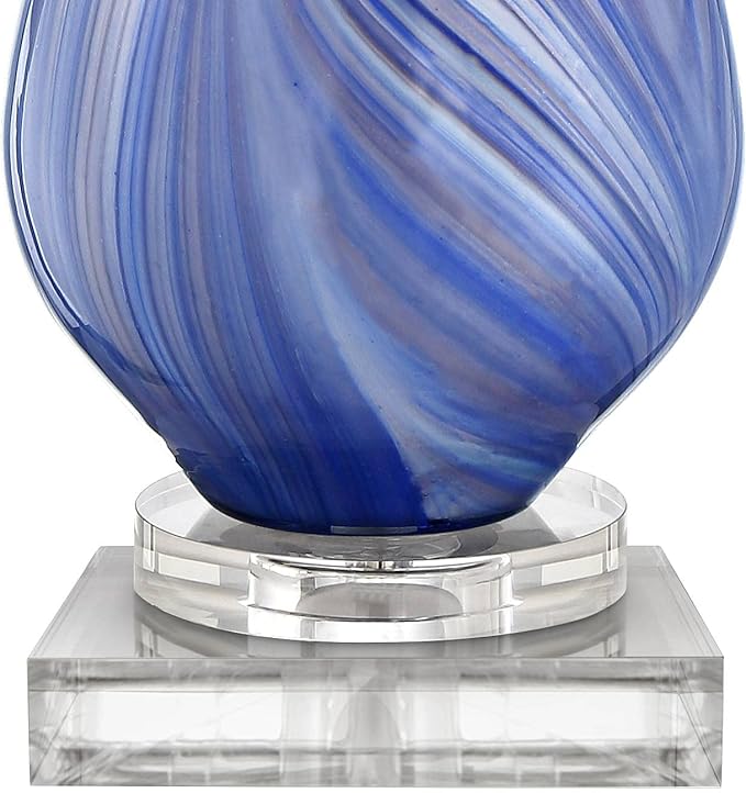 Possini Euro Design Taylor Modern Coastal Table Lamp with Square Riser 30.5" Tall Blue Art Glass White Fabric Shade for Living Room Bedroom House Bedside Nightstand Home Office (Color May Vary)