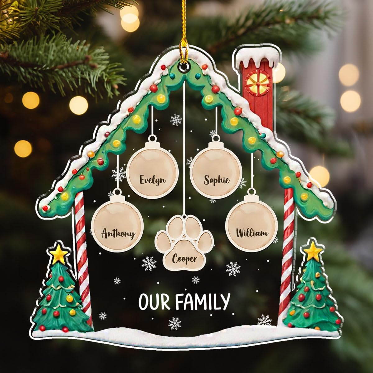 Personalized Family Christmas Acrylic Ornament 2024 - Custom Name Charms Family Members up to 10 People and Pets, Paw Charm Ornament Gifts for Family Tree Decoration (A02, 9 Names)