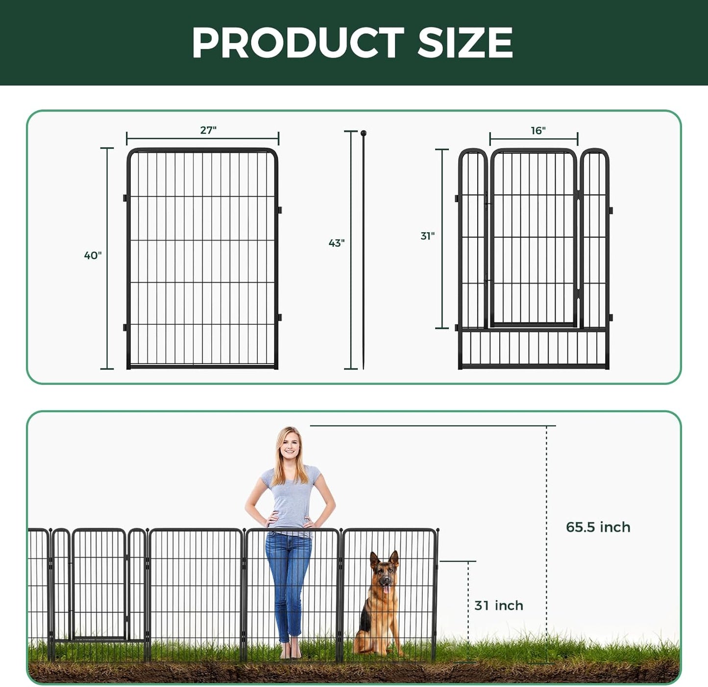 FXW Garden Fence 40in(H) x 14.0ft(L), 6 Panels Decorative Dog Fence Outdoor for The Yard – Heavy Duty Metal Animal Barrier for Dog and Rabbit, Easy Setup, Black