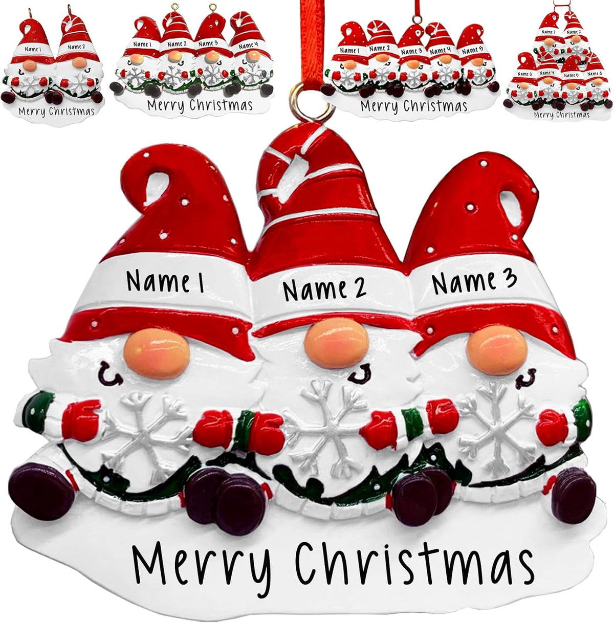 2025 Personalized Christmas Ornaments Family of 2/3/4/5/6,Custom Christmas Gnome Ornaments Deorations with Names,Customized Xmas Ornament Tree Deorations,Personalized Xmas Ornament Gifts