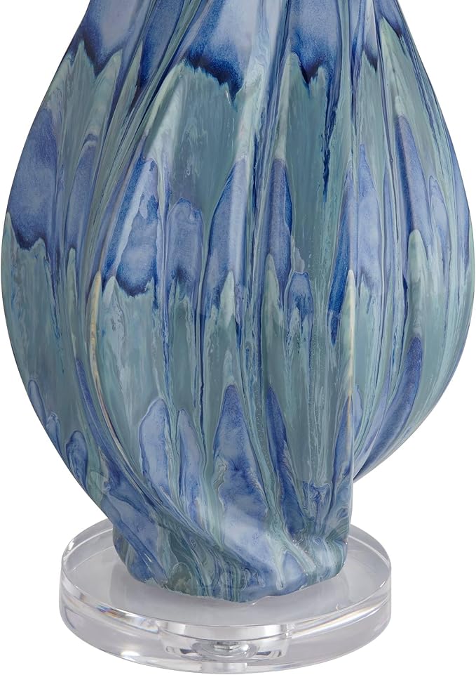 Possini Euro Design Teresa Modern Table Lamp with USB Charging Port 31" Tall Teal Blue Ceramic Beige Fabric Drum Shade Living Room Bedroom House Bedside Home Office Entryway (Color May Vary)
