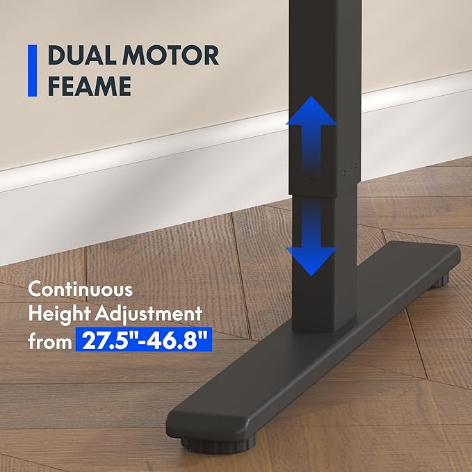FLEXISPOT E3 Dual Motor Electric Standing Desk 48x30 Inch Whole-Piece Board Height Adjustable Desk Electric Sit Stand Desk (Black Frame + Brown Wood Grain Desktop, 2 Packages)
