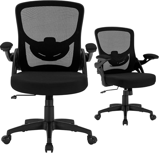 Office Chair Ergonomic, Comfy Desk Chair with Flip up Arms, Mesh Computer Chair with Adjustable Lumbar Support, Home Office Chairs 300 Lbs Capacity