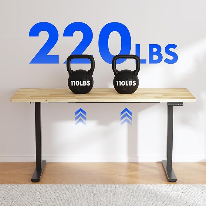 FLEXISPOT E3 Solid Wood Dual Motor Standing Desk 55x24 Inch Whole-Piece Board Electric Height Adjustable Stand Up Desk (Black Frame + Rubber Wood Desktop)