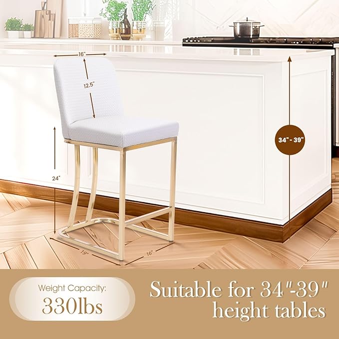 Sophia & William White and Gold Bar Stools Set of 3, Counter Height 24" Bar Stools for Kitchen Island