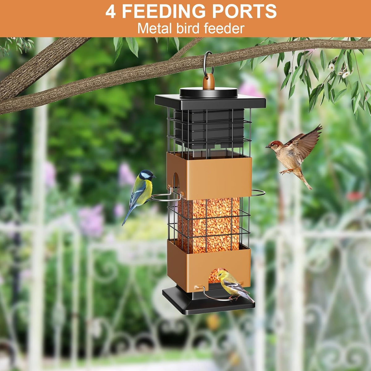 Auslar Bird Feeder, Metal Squirrel Proof Bird Feeders for Outdoors Hanging, 2.5LB Capacity Squirrel Proof Wild Bird Feeders for Outside and Garden Decoration Yard Decor