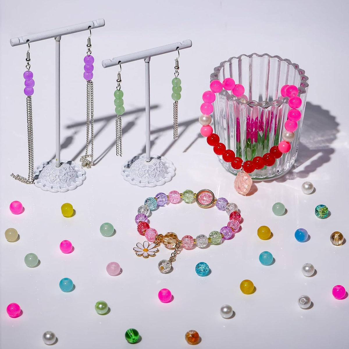 XSEINO About 7200PCS 6mm Glass Beads Bracelet Making Kit,144 Assorted Colors Crystal Glass Beads for Bracelet and Jewelry Making and DIY Crafts,Friendship Gifts,to Give to Friends, Family