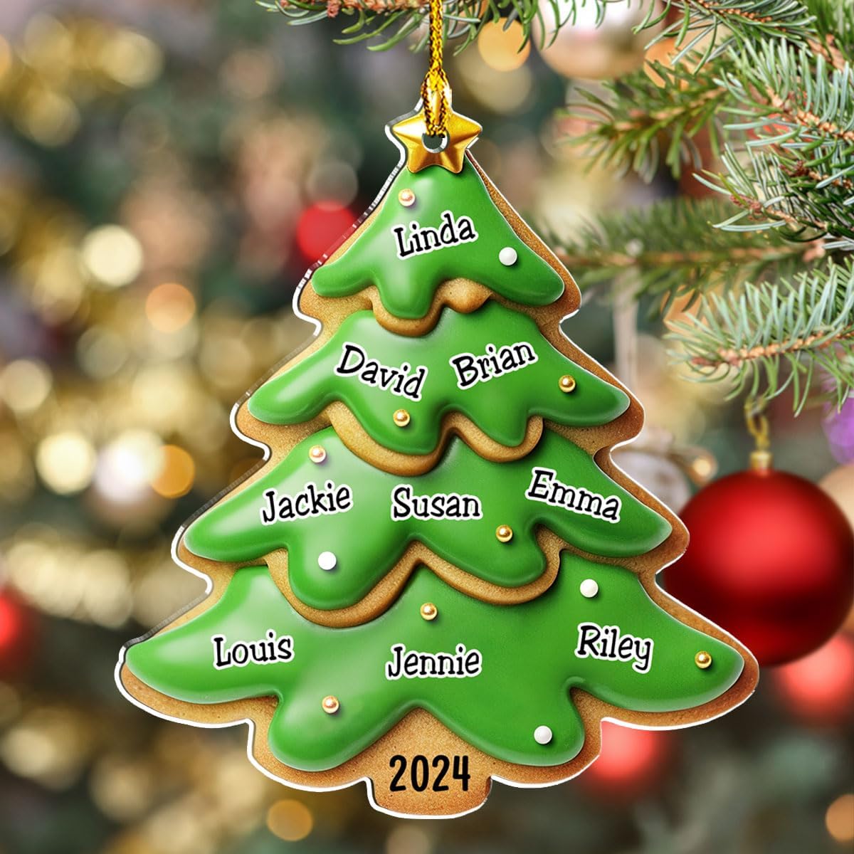 Family Gingerbread Name - Personalized Custom 3D Inflated Effect Acrylic Ornament Family Members and Pets Ornament Gifts for Family Tree Decoration (A05, 4 Names)