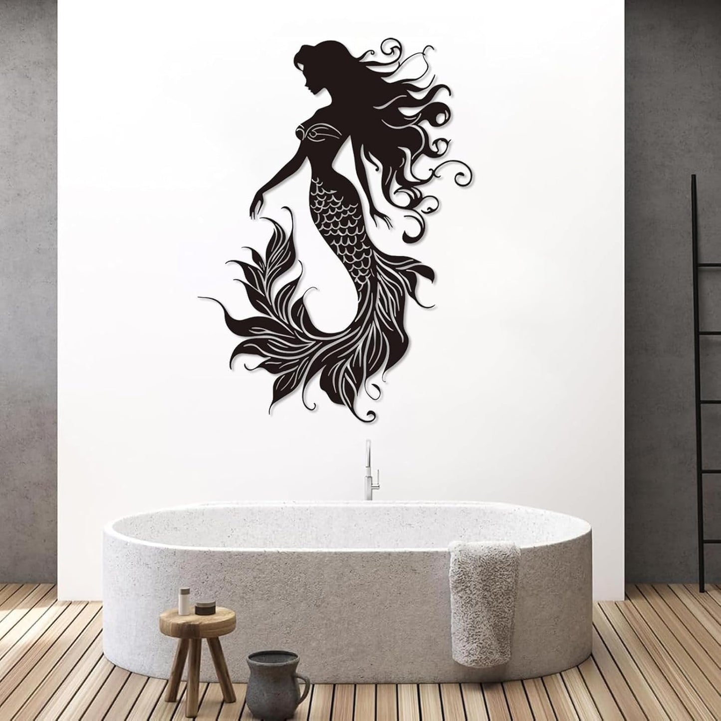 Veplsur Mermaid Metal Wall Art, Metal Mermaid Wall Decor, Marine Biology Wall Decor, Ocean Wall Art, Nautical Wall Hanging, Beach Hanging for Bathroom Bedroom (Gold, 19"x13"|47x33cm)