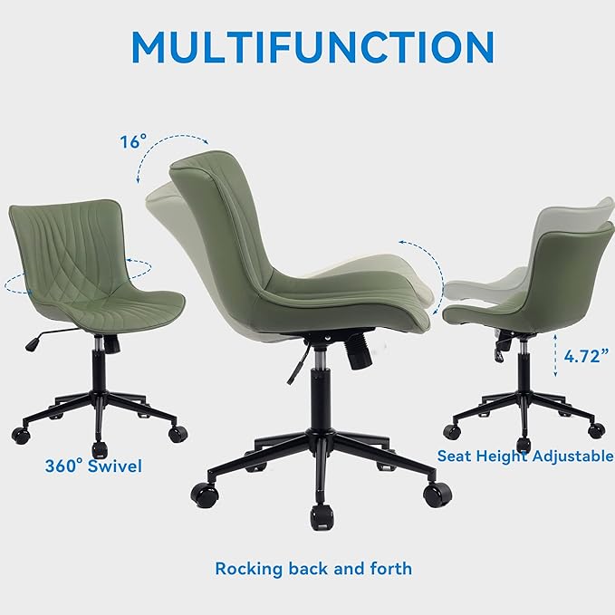 YOUNIKE Office Chair, Armless Desk Chair Computer Chair with Wheels, Modern Upholstered PU Leather Task Chair, Rolling Adjustable Swivel Home Office Desk Chair, Dark Green