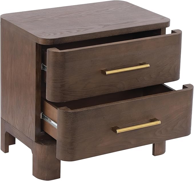 Christopher Knight Home Egbert Modern Nightstand with Drawers, Wooden Small Night Stand with Rounded Corners Design, Bedside Table/End Table for Bedroom, Multipurpose Storage Cabinet, Brown