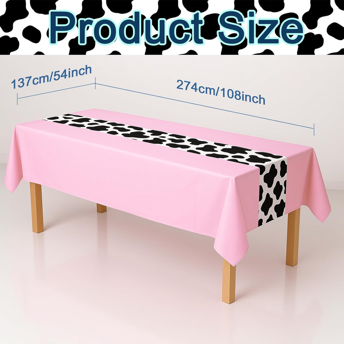 3 Pack 108 x 54 Inch Cow Print Tablecloth Cow Plastic Table Cover Birthday Party Table Cloth Disposable Plastic Farm Animal Party Cover for Disco Cowgirl Decorations Supplies Pink