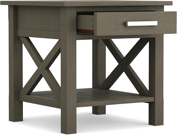SIMPLIHOME Kitchener SOLID WOOD 21 inch Wide Square Contemporary End Side Table in Farmhouse Grey for the Living Room and Bedroom