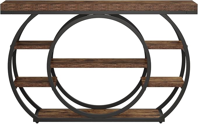 Tribesigns 47" Console Table, 5-Tier Industrial Entryway Table with Metal Frame, Narrow Sofa Table Behind Couch Accent Tables for Living Room, Hallway, Foyer, Rustic Brown