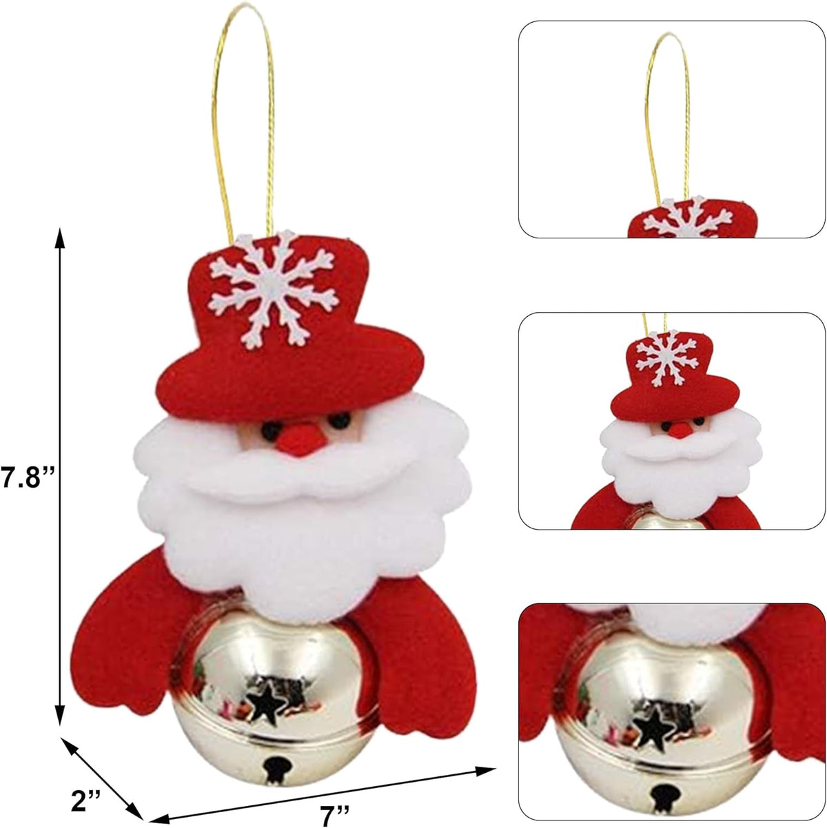 Happy Trees Christmas Tree Plush Ornaments Set for Xmas Home Party Decor, Christmas Hanging Snowman Elk Santa Claus Polar Bear Decorations with Metal Bells, 8 Pcs (Set of 8)