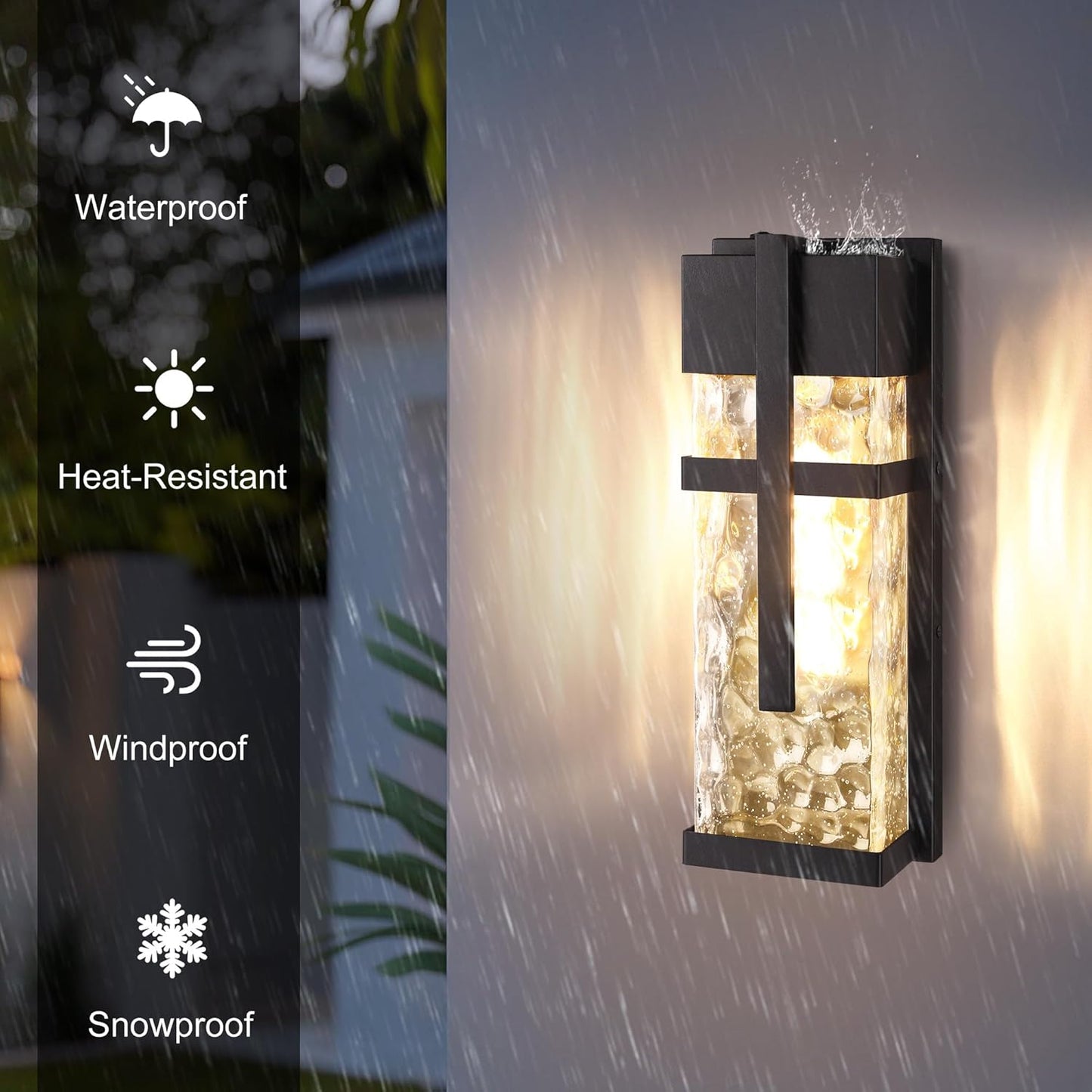 Hammered Glass Wall Lamp, Outdoor Light Fixtures, Exterior Wall Lantern for Porch with Waterproof, 2 Pack Wall Sconce Lighting, Wall Mount Light, Porch Light for Garage, Doorway, Patio(Bulb Included)