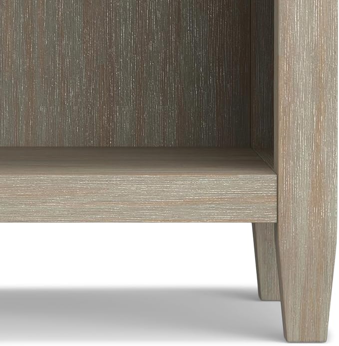 SIMPLIHOME Carlton Bedside Table - 24 inch Wide Solid Wood Nightstand Table in Distressed Grey, Transitional Bedroom Side or End Table with 2 Drawers, Open Storage Shelf and Bronze Hardware