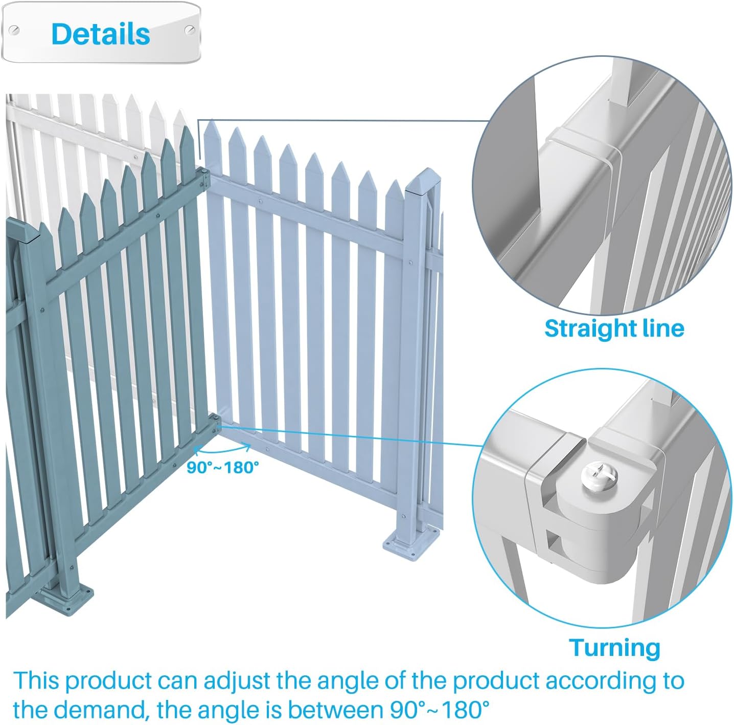 Patio 4 Sets Vinyl Picket Fence Panels 36" H x 84" W White PVC Decorative Fence for Front Yard Porch Patio Deck Pool Air Conditioner Fence Safety Dog Fence (34 Pickets, Straight)