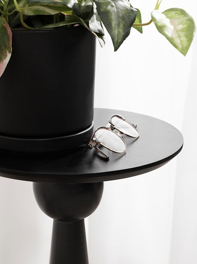 Kate and Laurel Jakob Modern Wooden Round Side Table, 12 x 24, Black, Circle Pedestal Table for Use as Bedroom Nightstand, Indoor Plant Stand, or Decorative Living Room Table