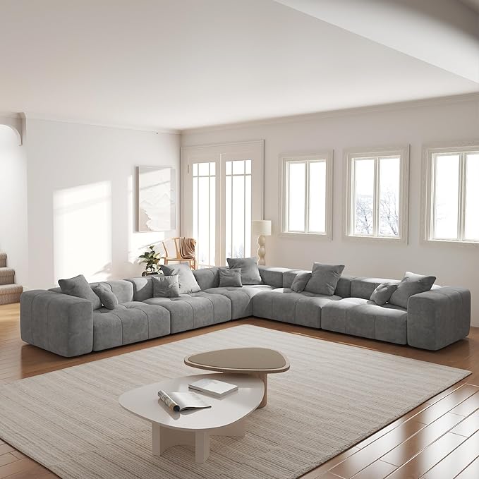 JACH V-Shaped Modular Sectional Sofas for Living Room, Modern Cloud Couch, Mid Century Modern Modular Sofa, Cozy Sleeper Sofa for Living Room (Linen Fabric, Grey)